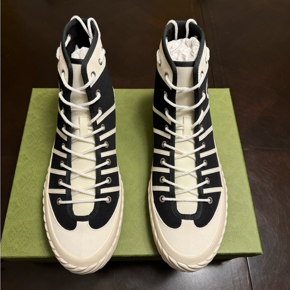 New Gucci GG Logo High Top Sneaker Shoes Black White Size UK 12 / US 12.5 - Picture 7 of 16